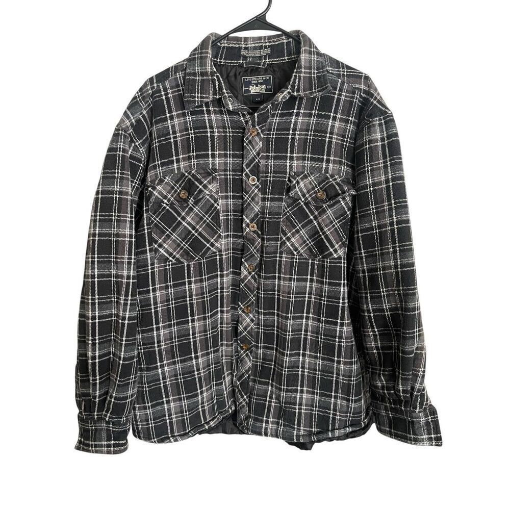 Levi's Mens Black White Plaid Long Sleeve Western Button Up Shirt Size Large